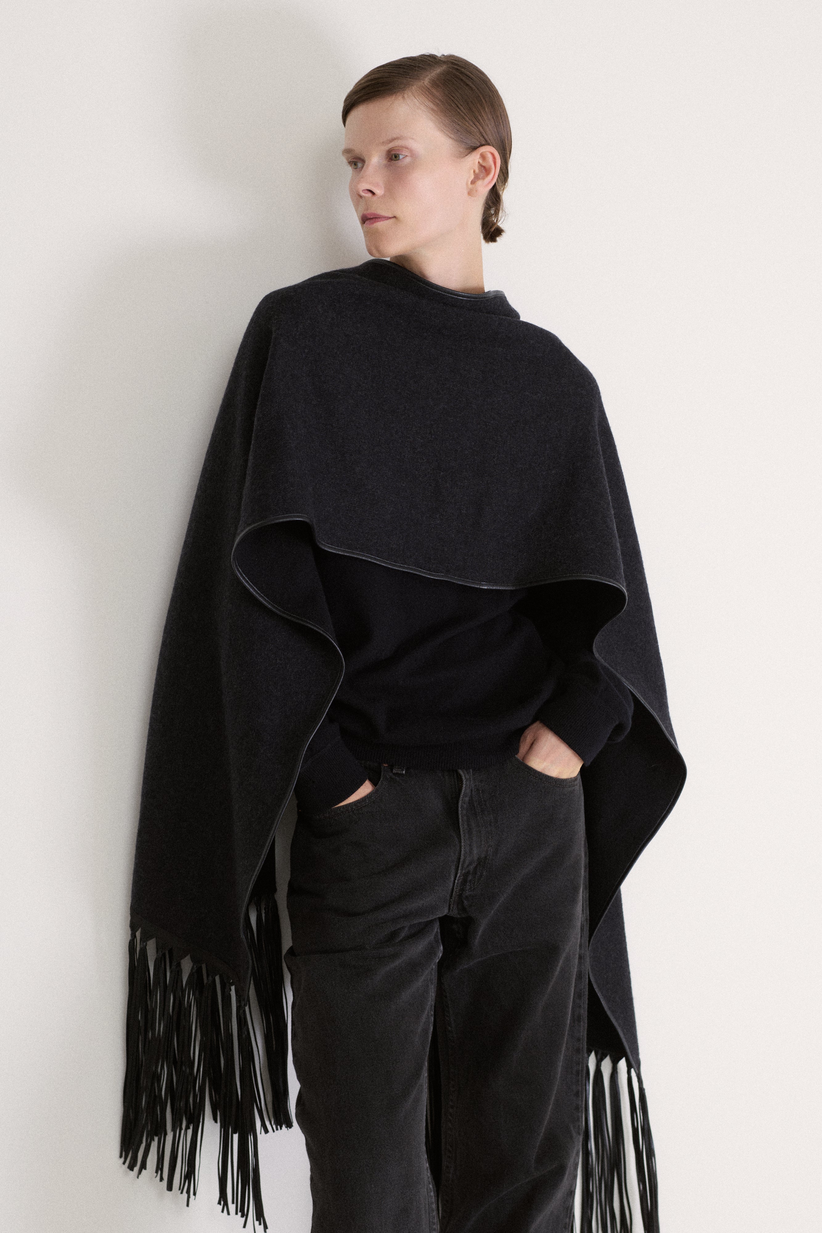Cashmere and Leather Fringe Scarf - Desert Vintage