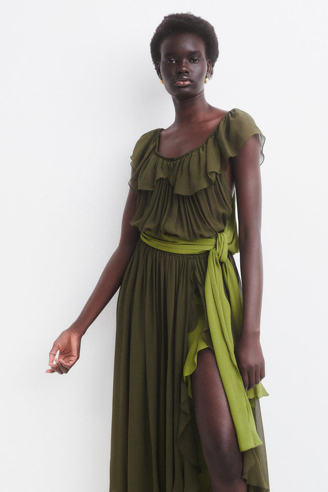 Ysl green chiffon gown - Desert Vintage