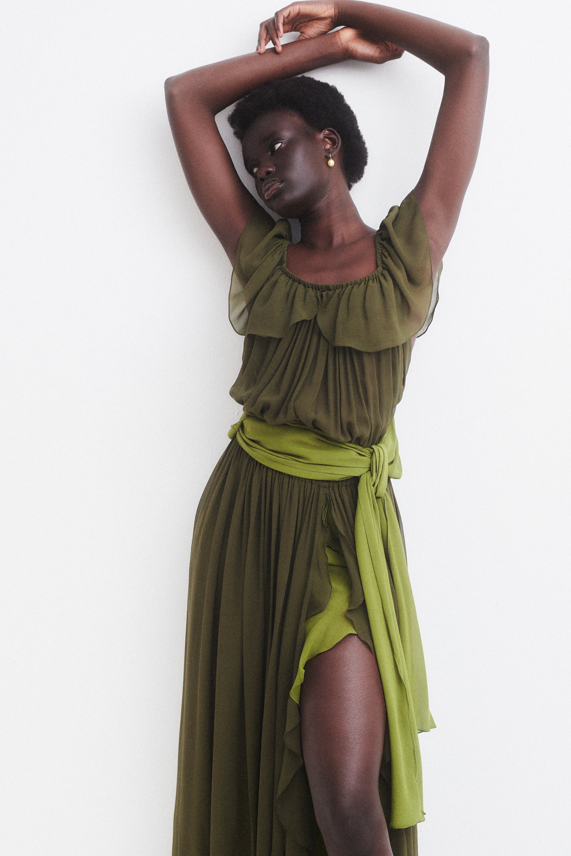 Ysl green chiffon gown - Desert Vintage