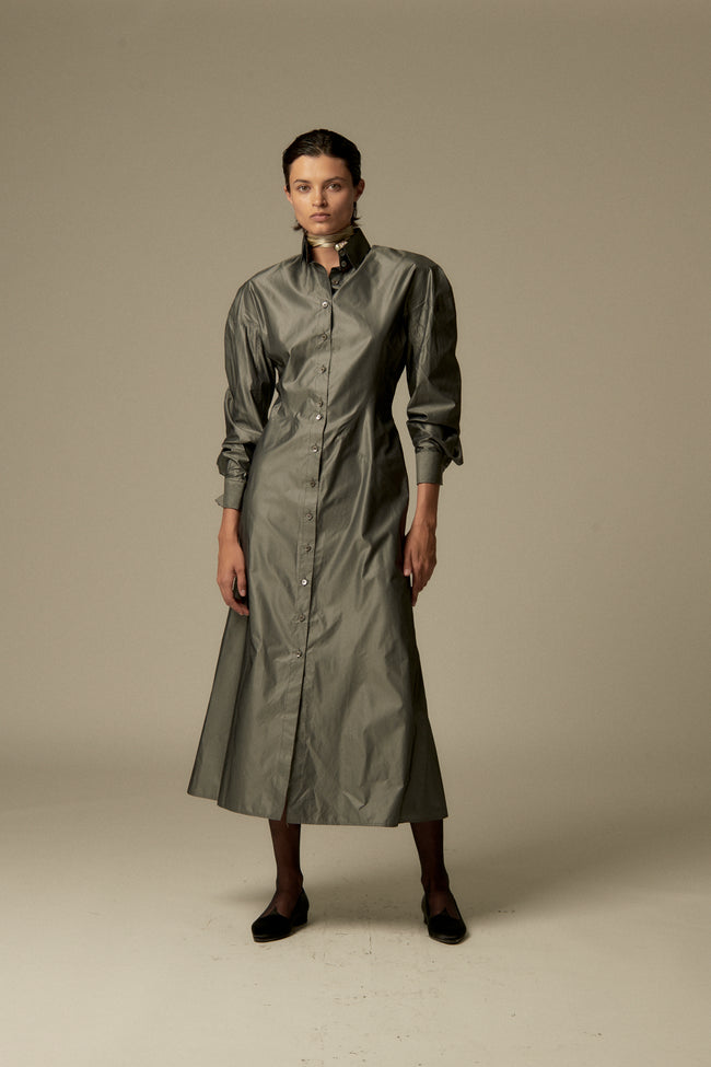 black white t shirt dress Alaïa Gunmetal Silk Dress
