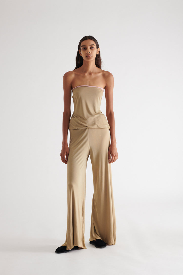 1970s Halston Taupe Jersey Jumpsuit - Desert Vintage