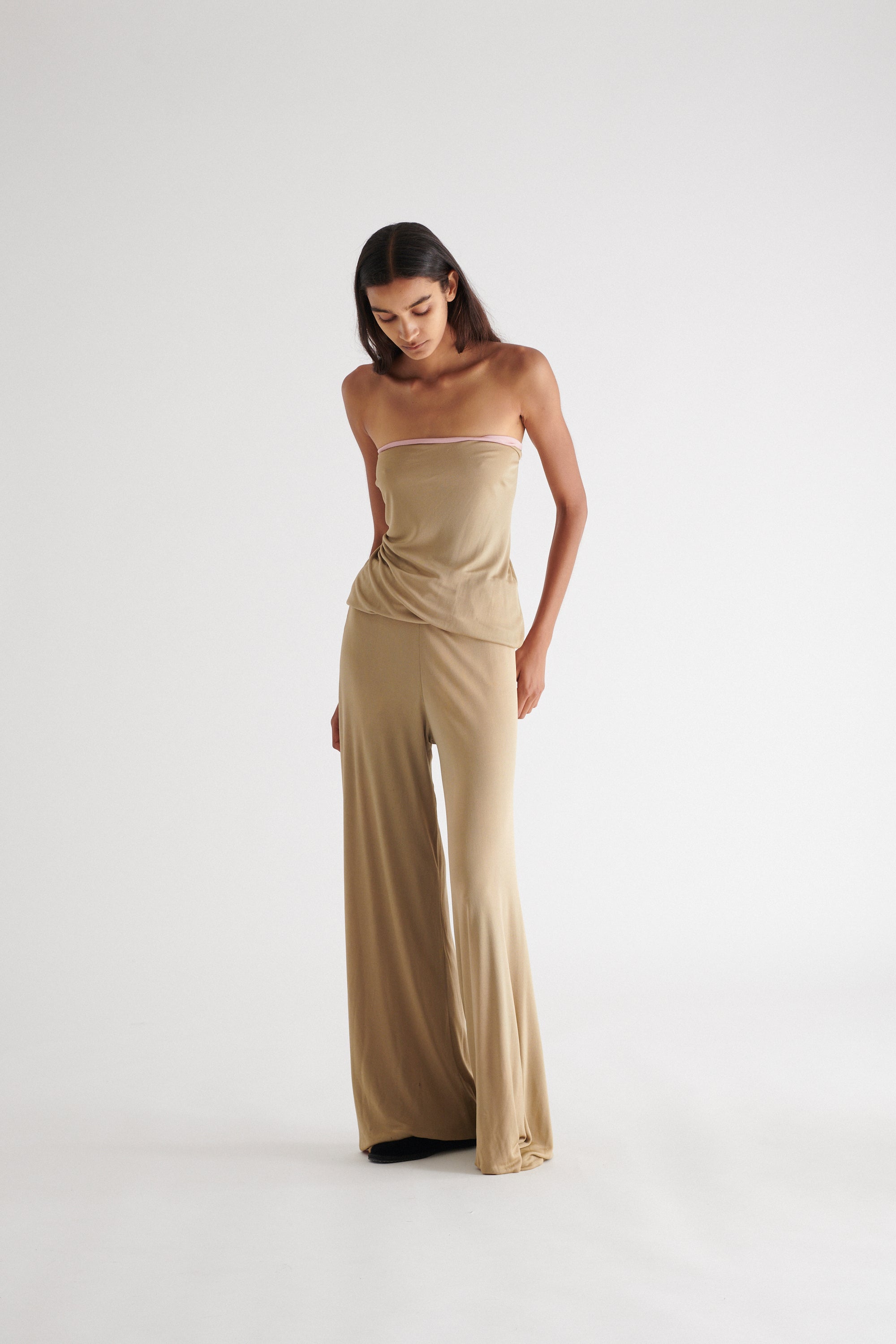 1970s Halston Taupe Jersey Jumpsuit - Desert Vintage