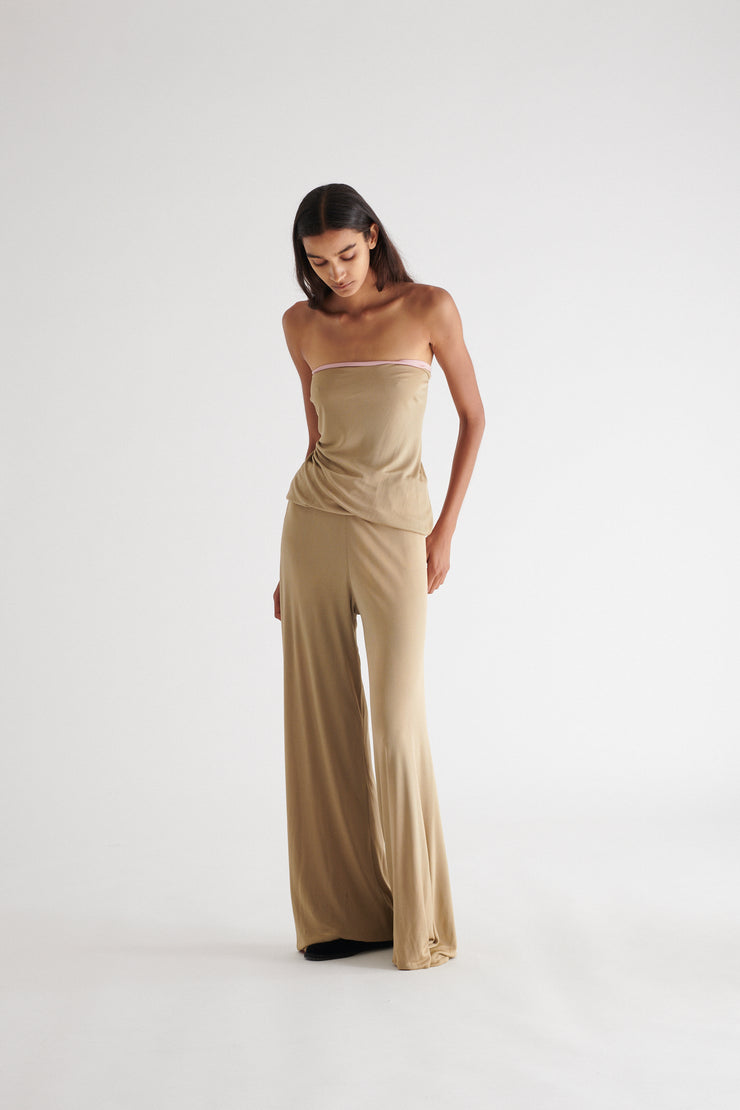 1970s Halston Taupe Jersey Jumpsuit - Desert Vintage