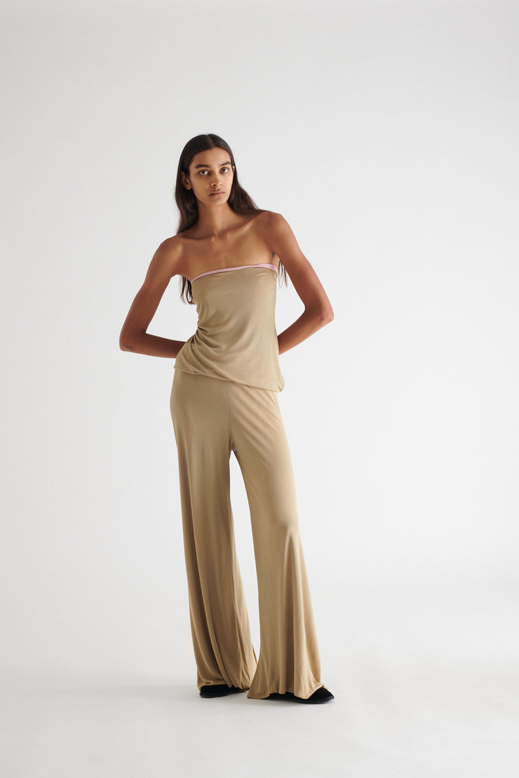 1970s Halston Taupe Jersey Jumpsuit - Desert Vintage