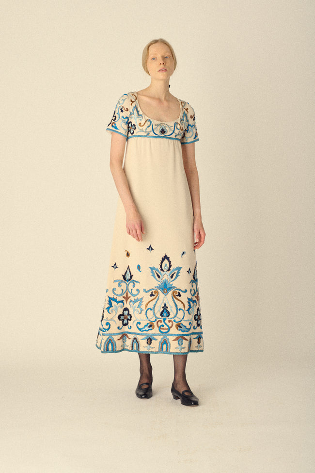 antique embroidered dress Antique Edwardian White Cotton Summer Dress w/ Floral Crochet Embroidery AS IS