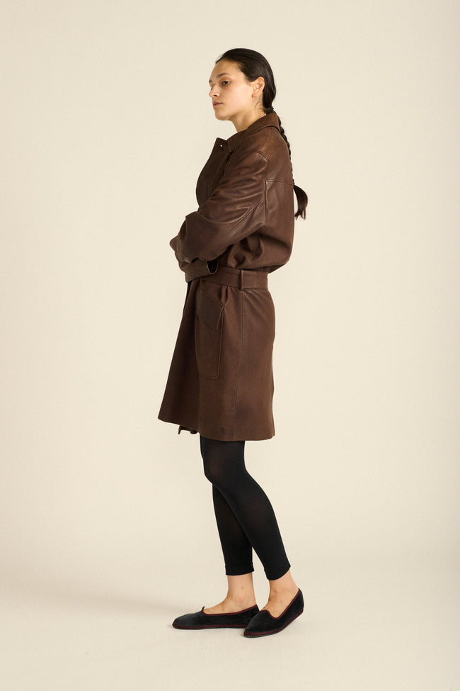 Hermès Brown Leather Coat - Desert Vintage