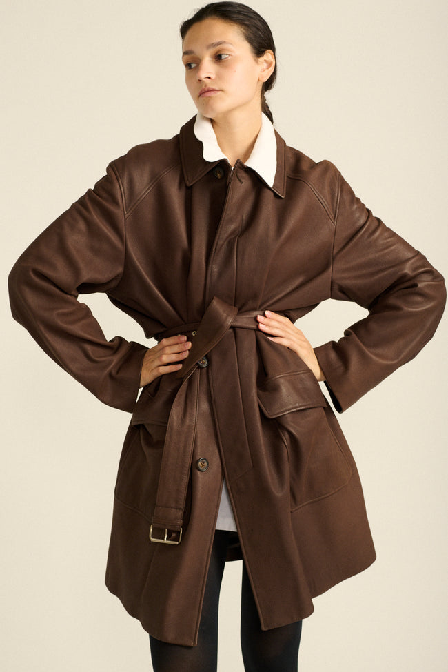 Hermès Brown Leather Coat - Desert Vintage