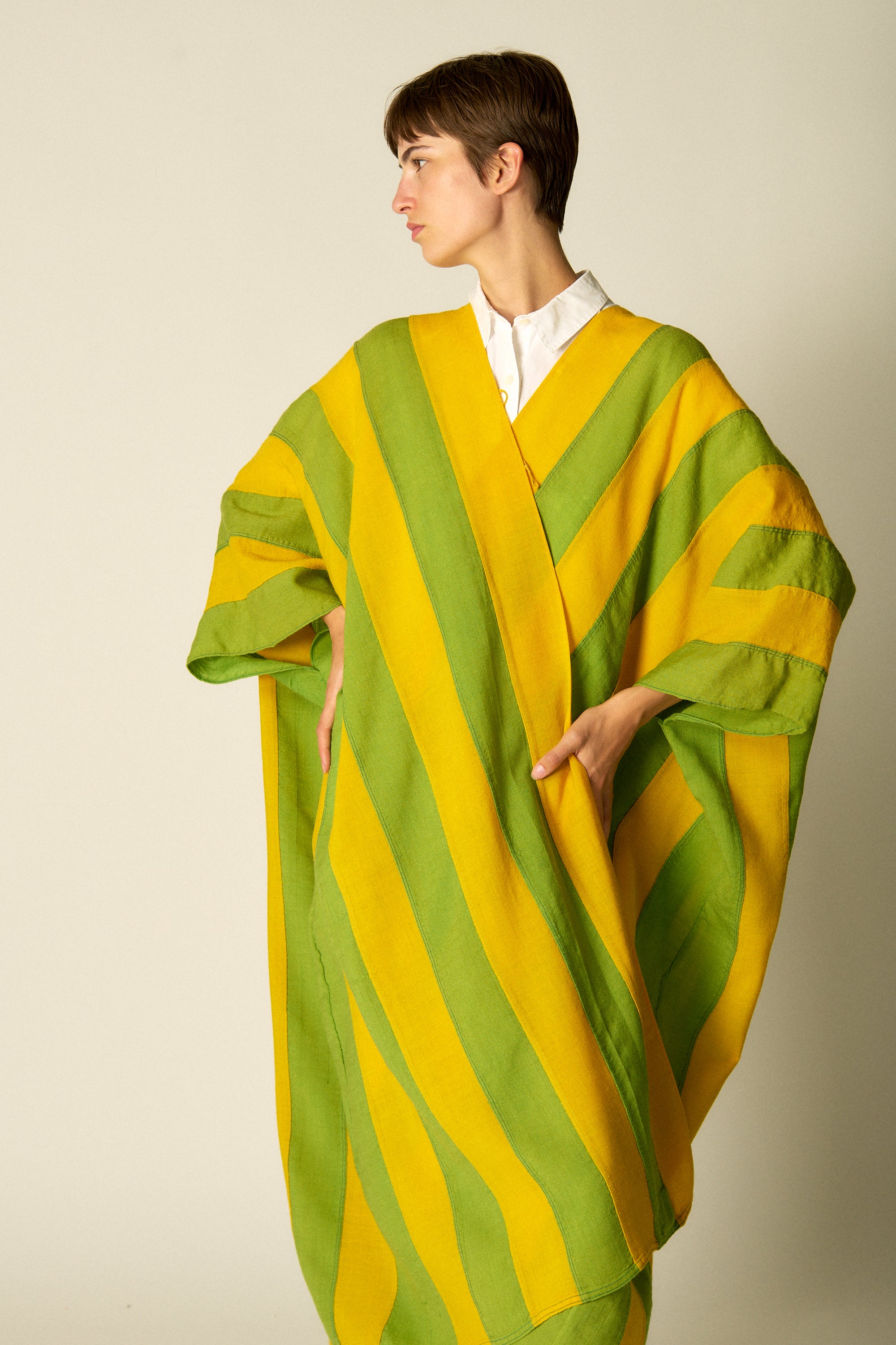 Yellow and Green Striped Caftan - Desert Vintage