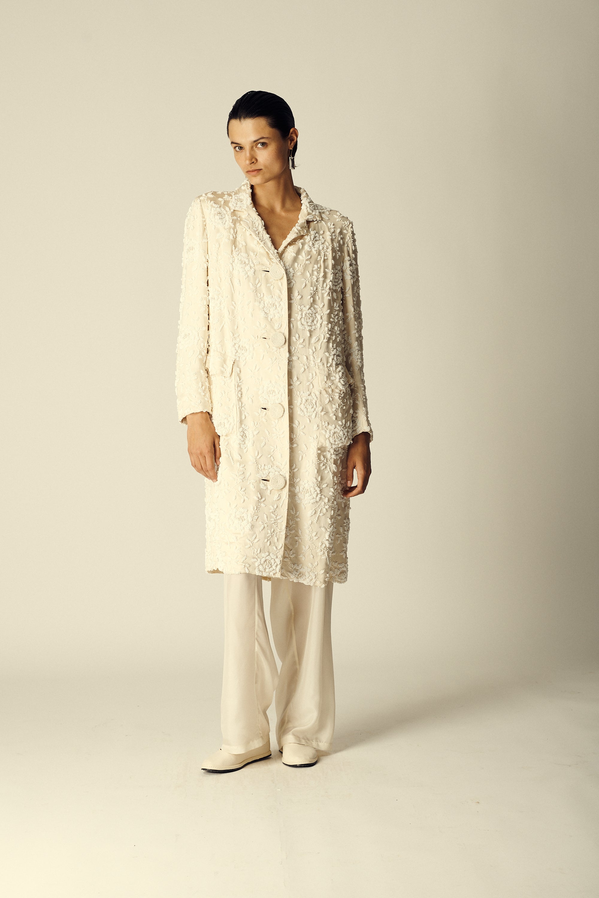 Ivory Beaded Silk Coat - Desert Vintage