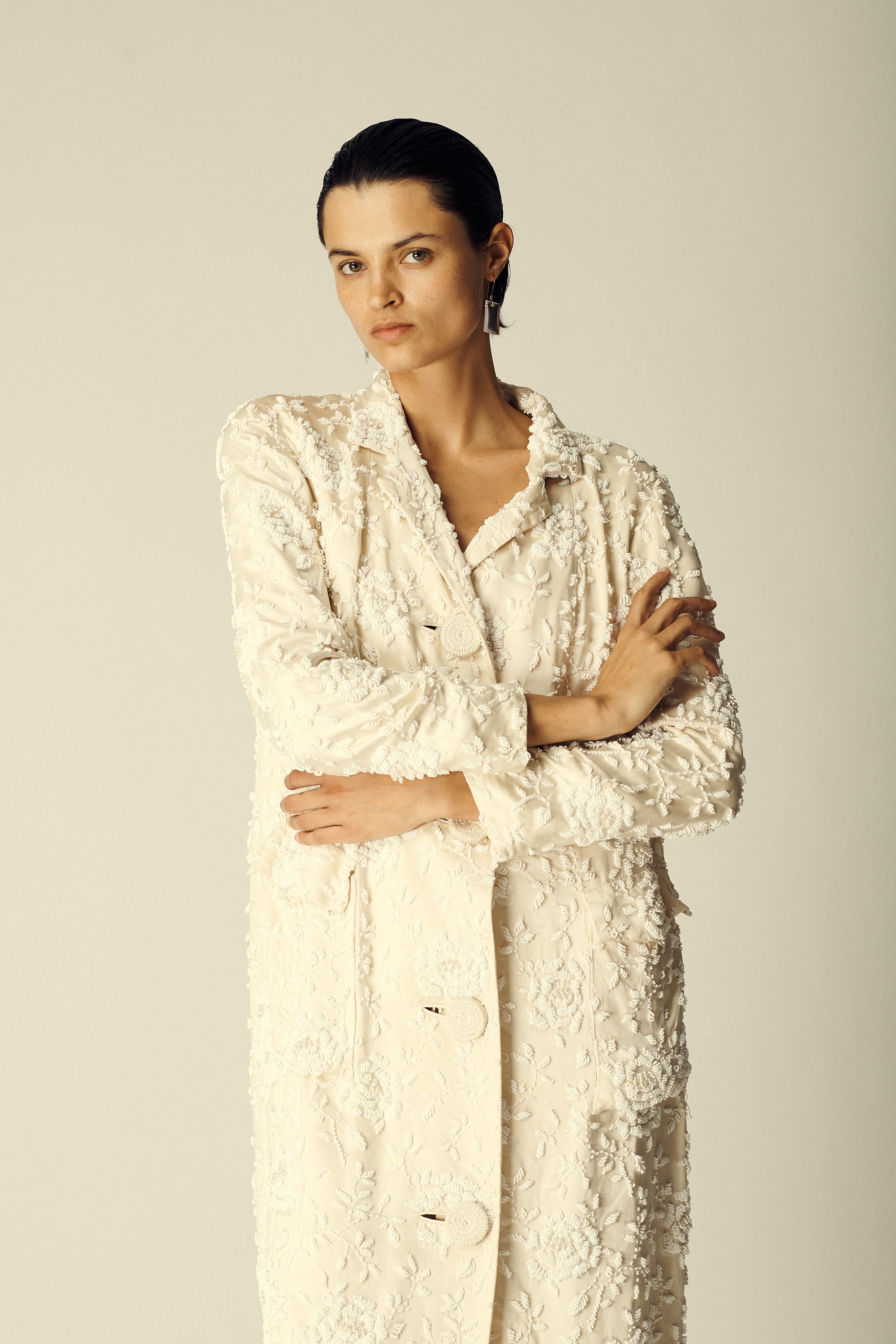 Ivory Beaded Silk Coat - Desert Vintage