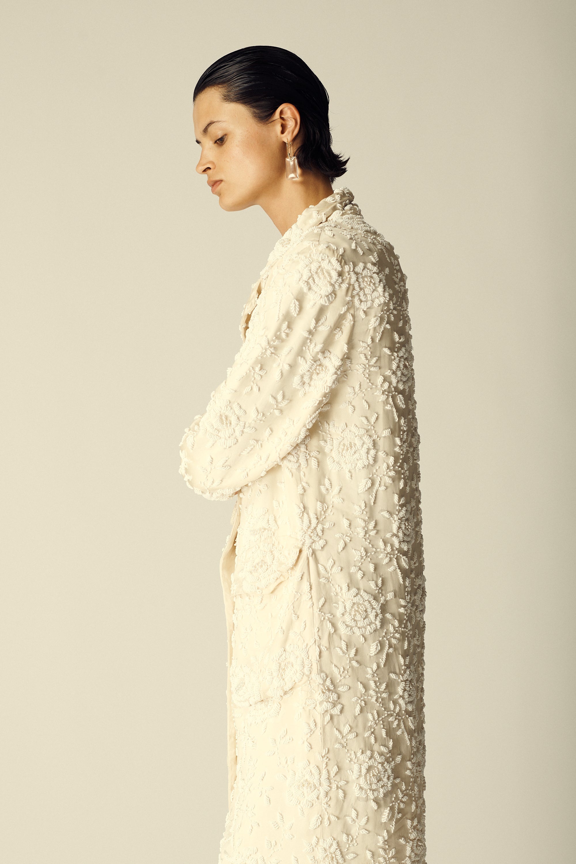 Ivory Beaded Silk Coat - Desert Vintage