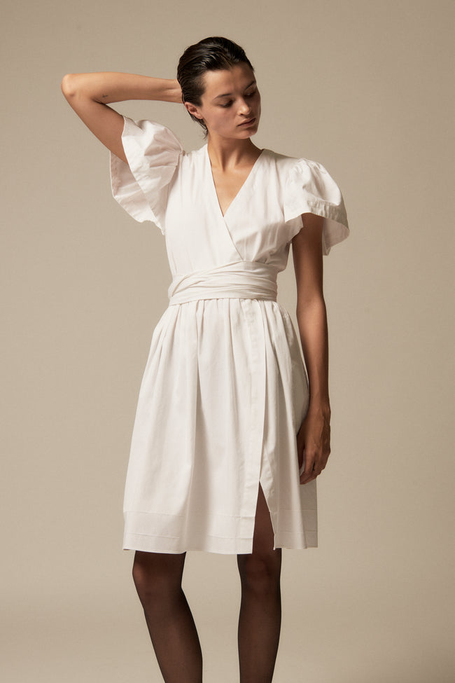 YSL Bone White Cotton Wrap Dress - Desert Vintage