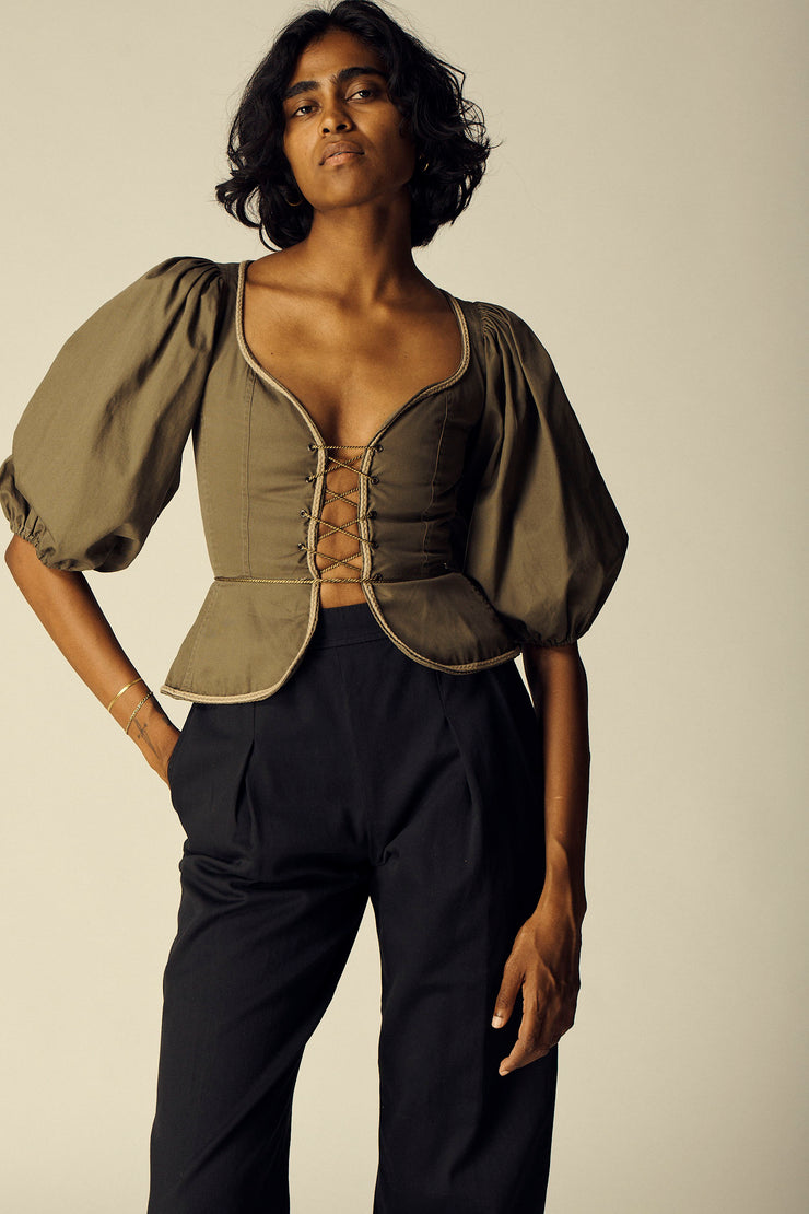 Ysl Taupe Corset Blouse - Desert Vintage