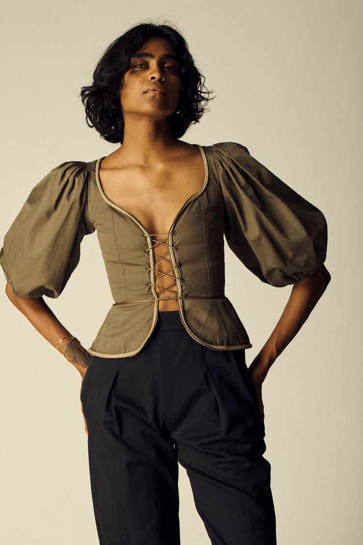 Ysl Taupe Corset Blouse - Desert Vintage