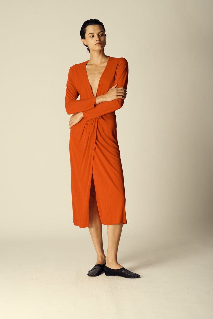 Tomato Red Halston Silk Jersey Dress - Desert Vintage