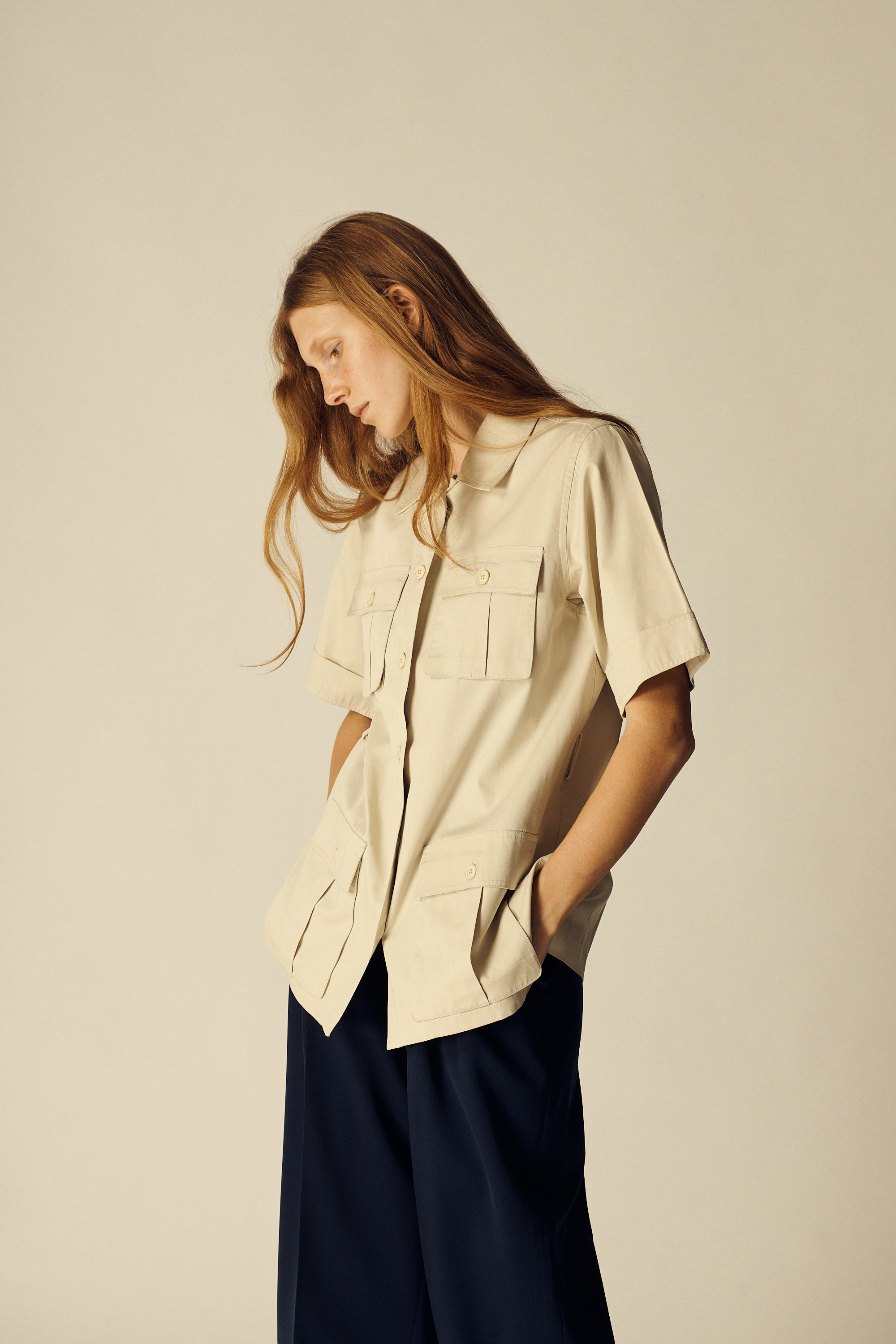 Ysl Cotton Flap Pocket Blouse - Desert Vintage