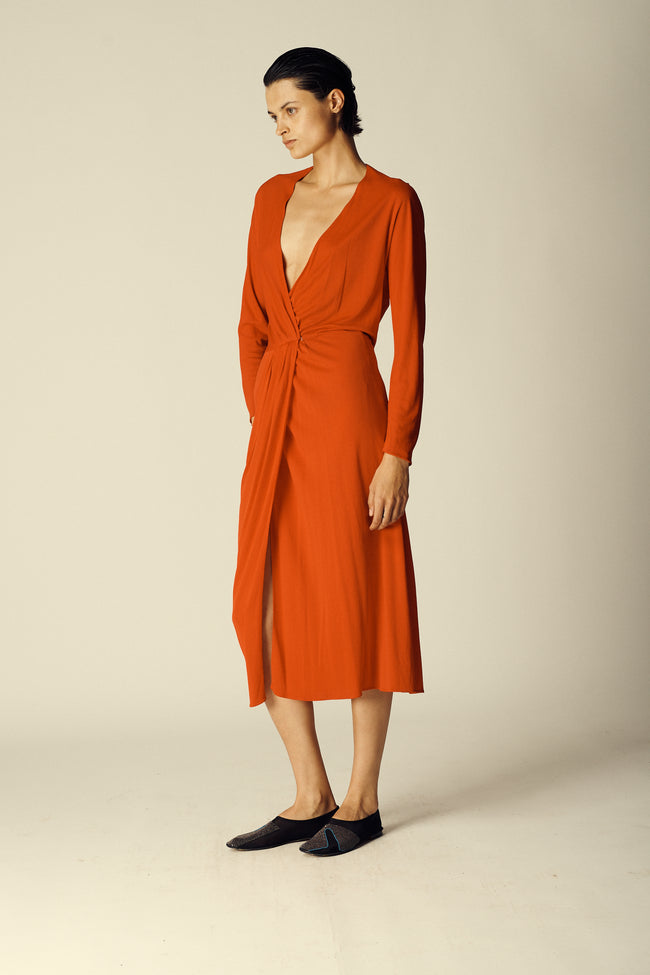 Tomato Red Halston Silk Jersey Dress - Desert Vintage