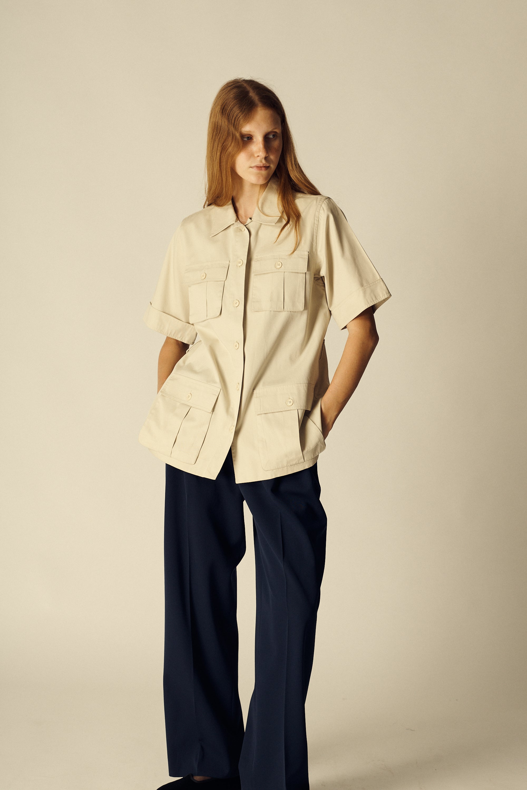 Ysl Cotton Flap Pocket Blouse - Desert Vintage