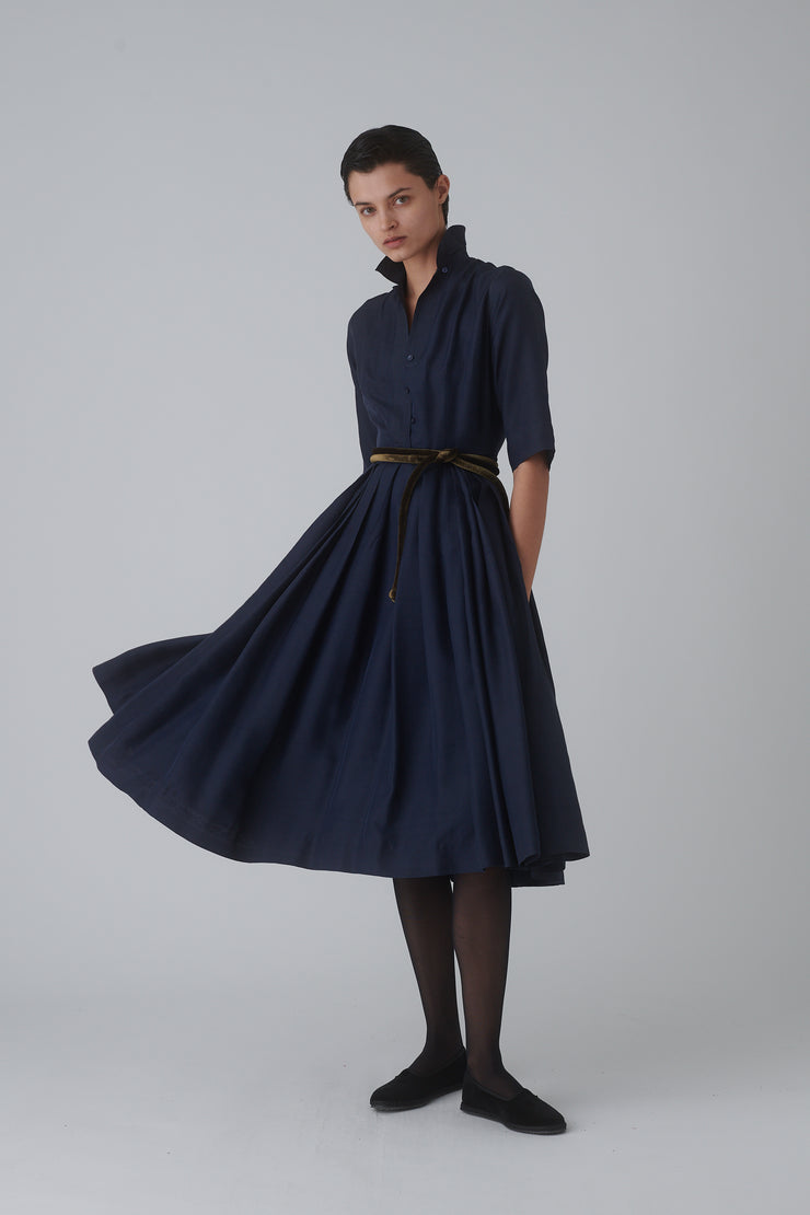 Pleated Navy Silk Dress - Desert Vintage