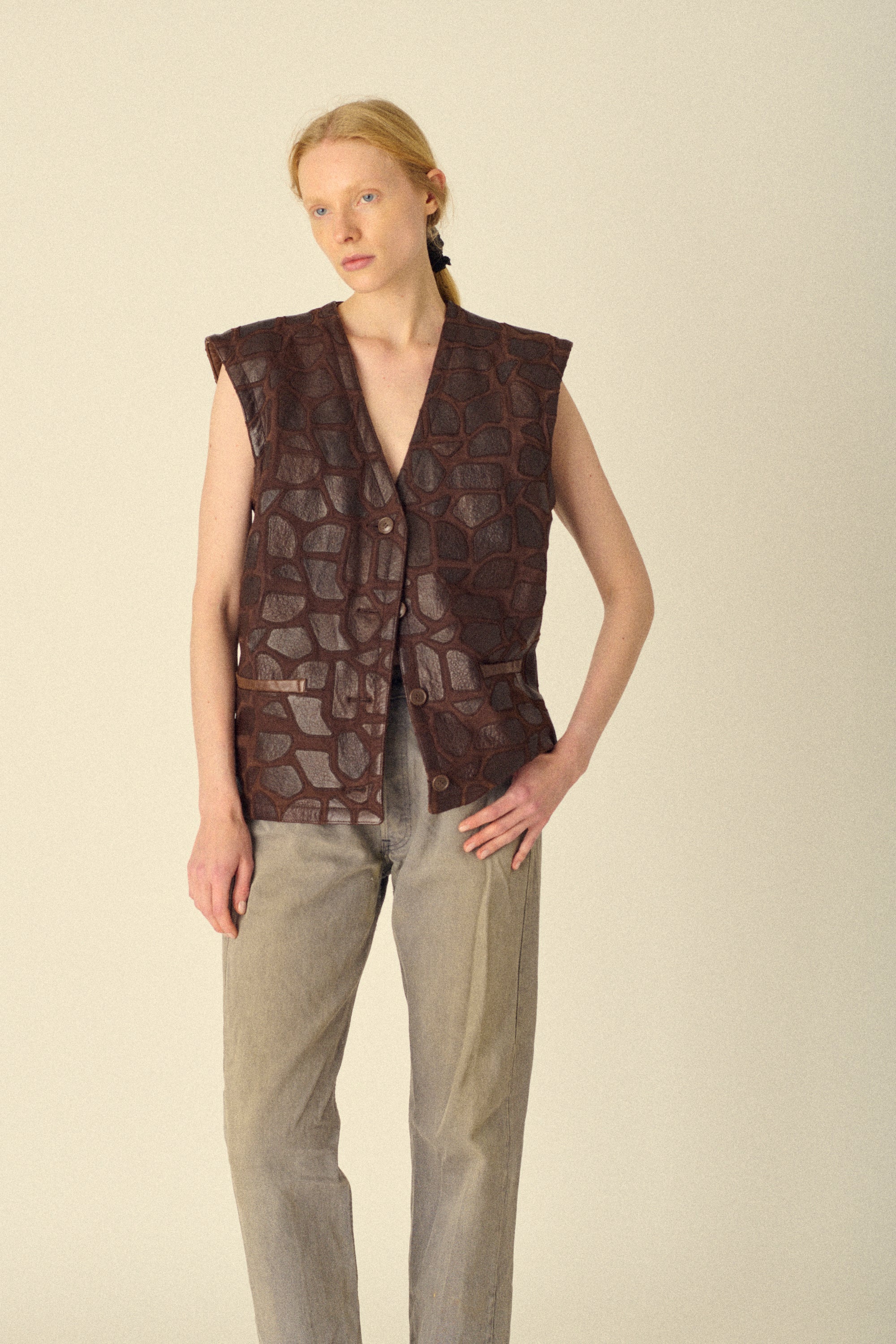 Valentino Patchwork Leather Vest - Desert Vintage