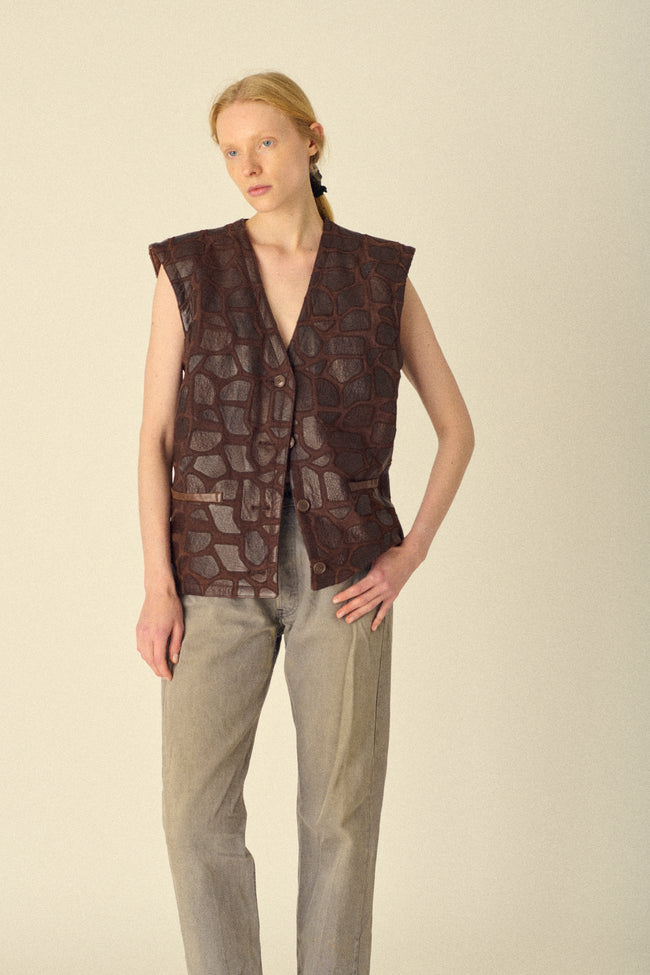 Valentino Patchwork Leather Vest - Desert Vintage