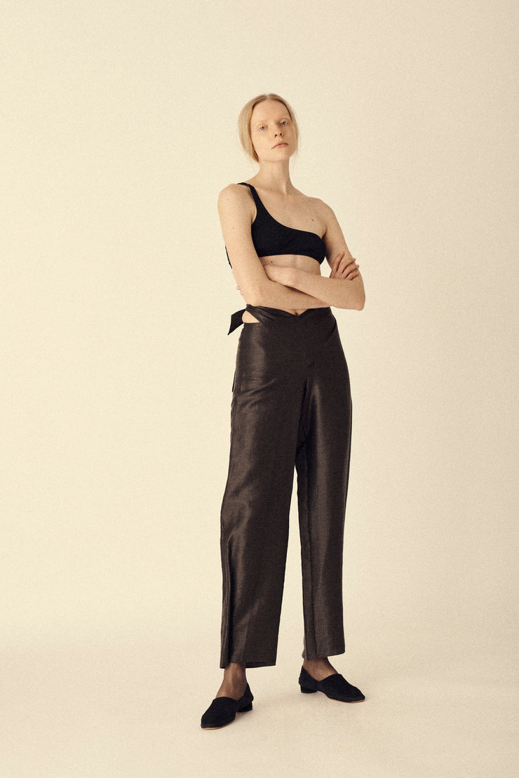 Woven Brown Wrap Trousers - Desert Vintage