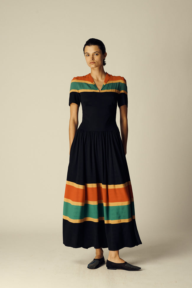 Antique Color Block Crepe Dress - Desert Vintage