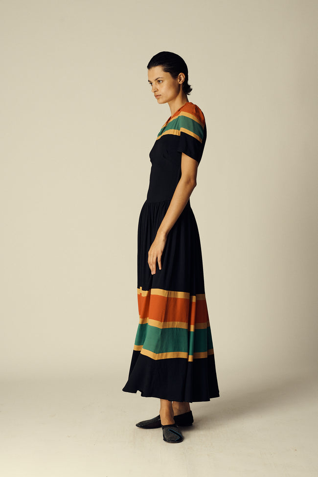 Antique Color Block Crepe Dress - Desert Vintage