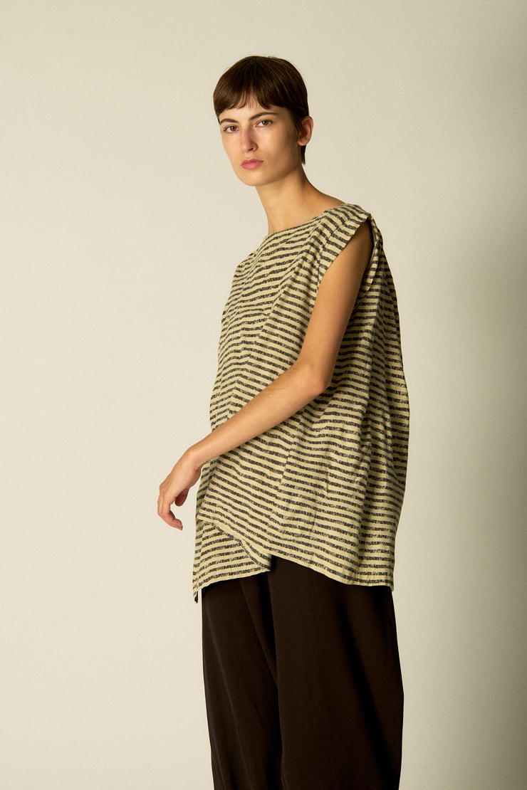ISSEY MIYAKE striped sleeveless tops IM84-FJ606 Mint Green Brown L