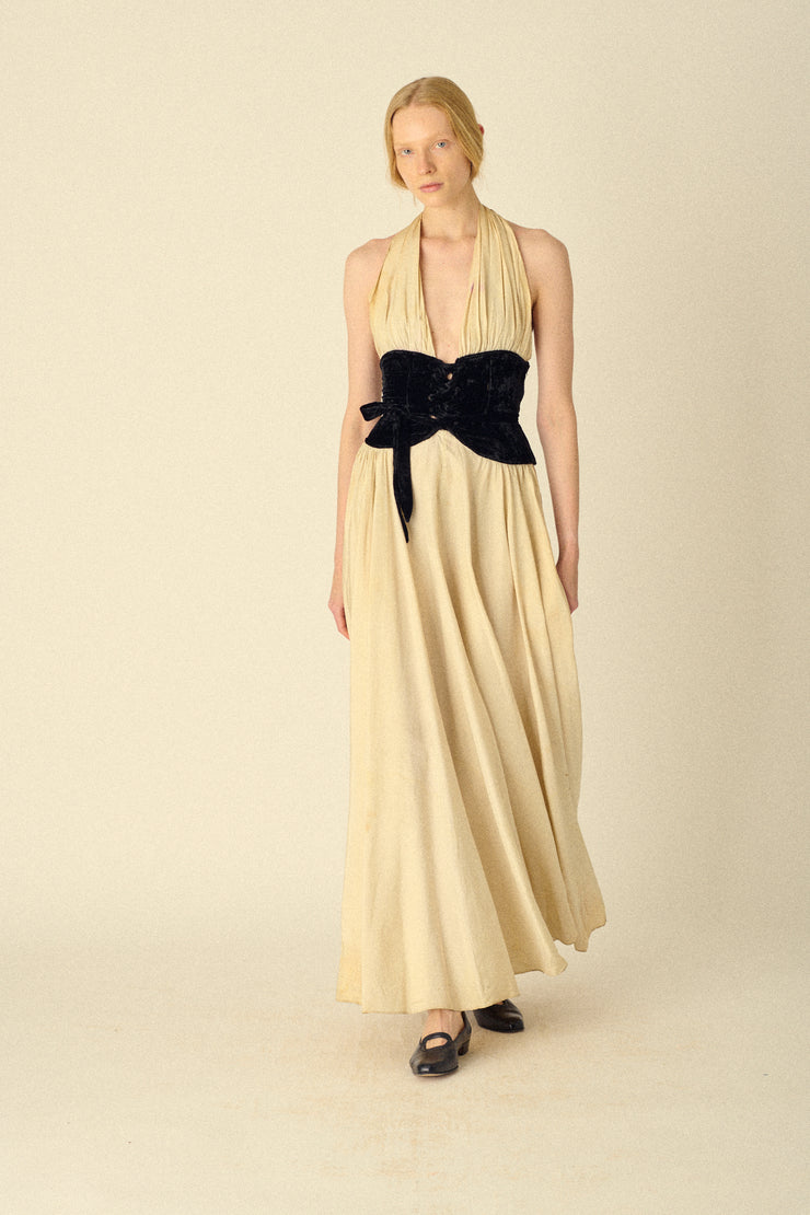 1930s Cream and Black Evening Gown - Desert Vintage