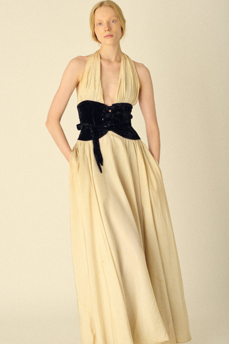 1930s Cream and Black Evening Gown - Desert Vintage