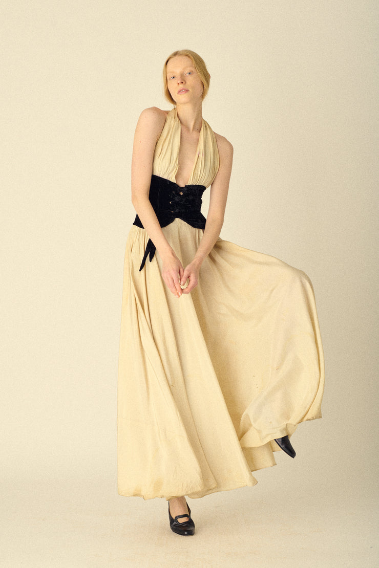 1930s Cream and Black Evening Gown - Desert Vintage