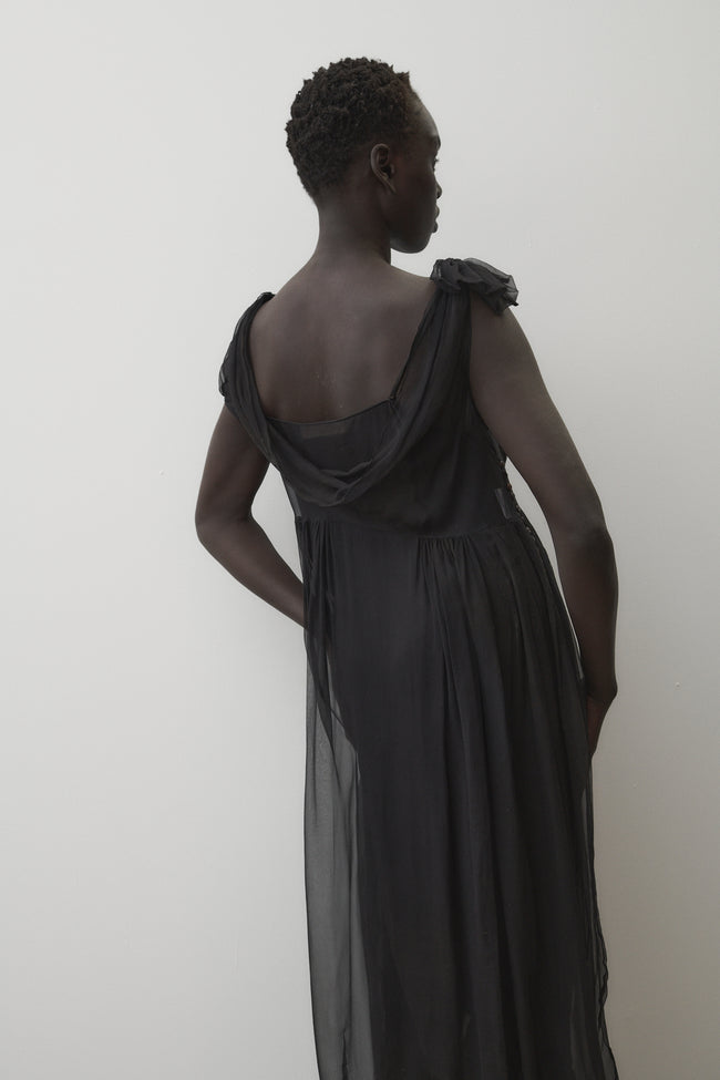 Galliano Black Silk Chiffon Gown - Desert Vintage