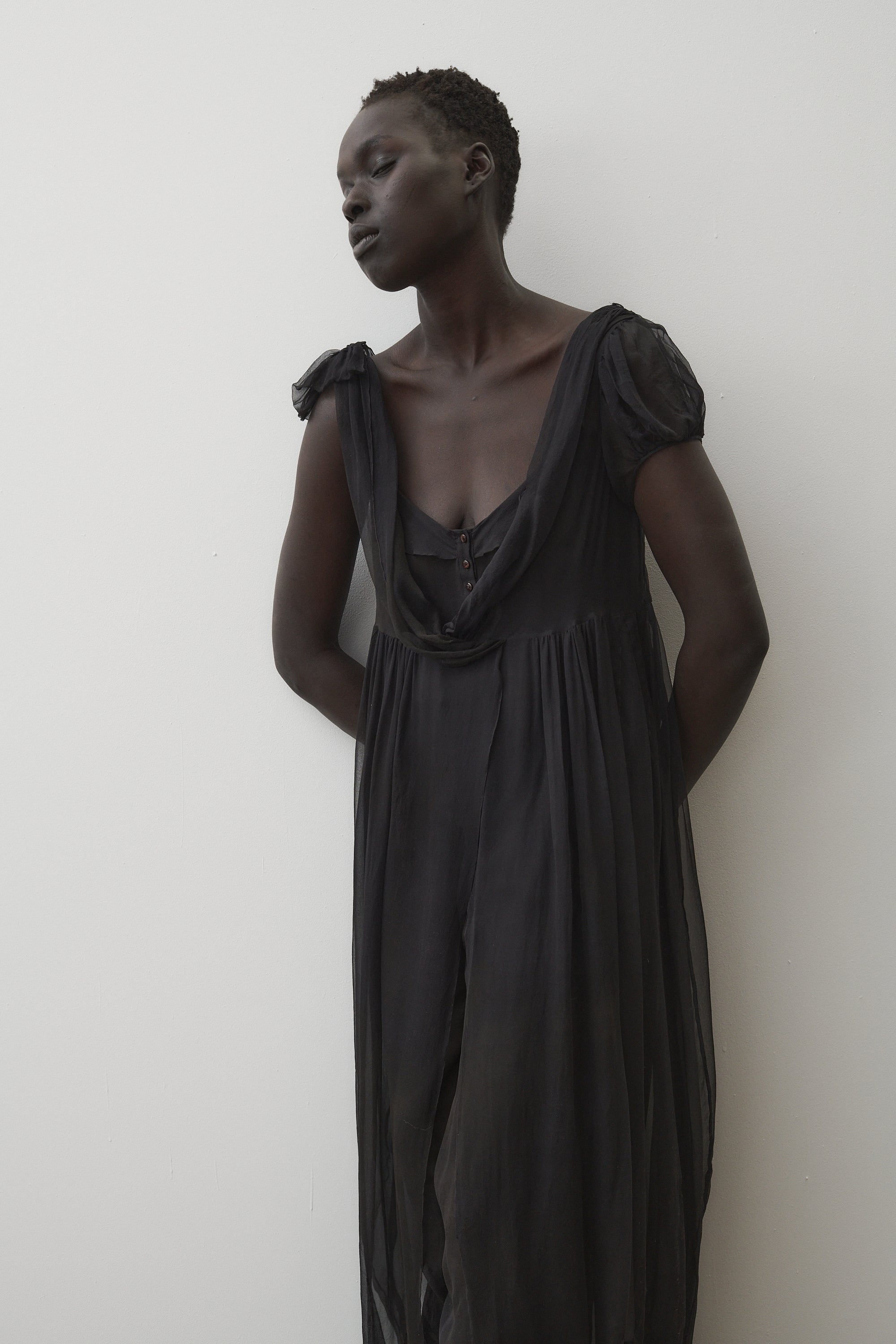 Galliano Black Silk Chiffon Gown - Desert Vintage