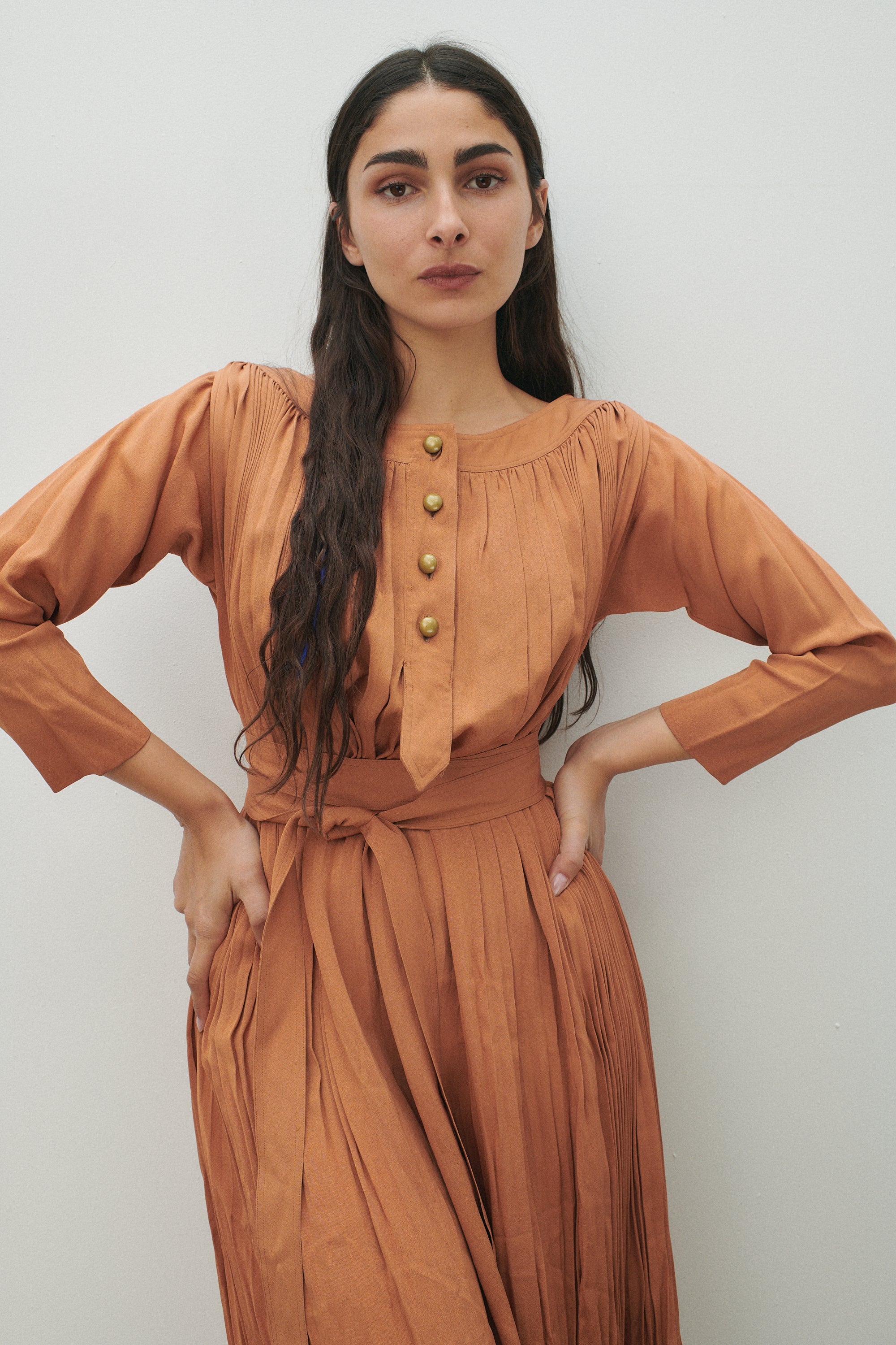 Claire McCardell Orange Pleated Dress - Desert Vintage