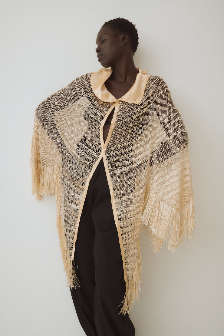 Antique Crochet Silk Fringe Cape - Desert Vintage