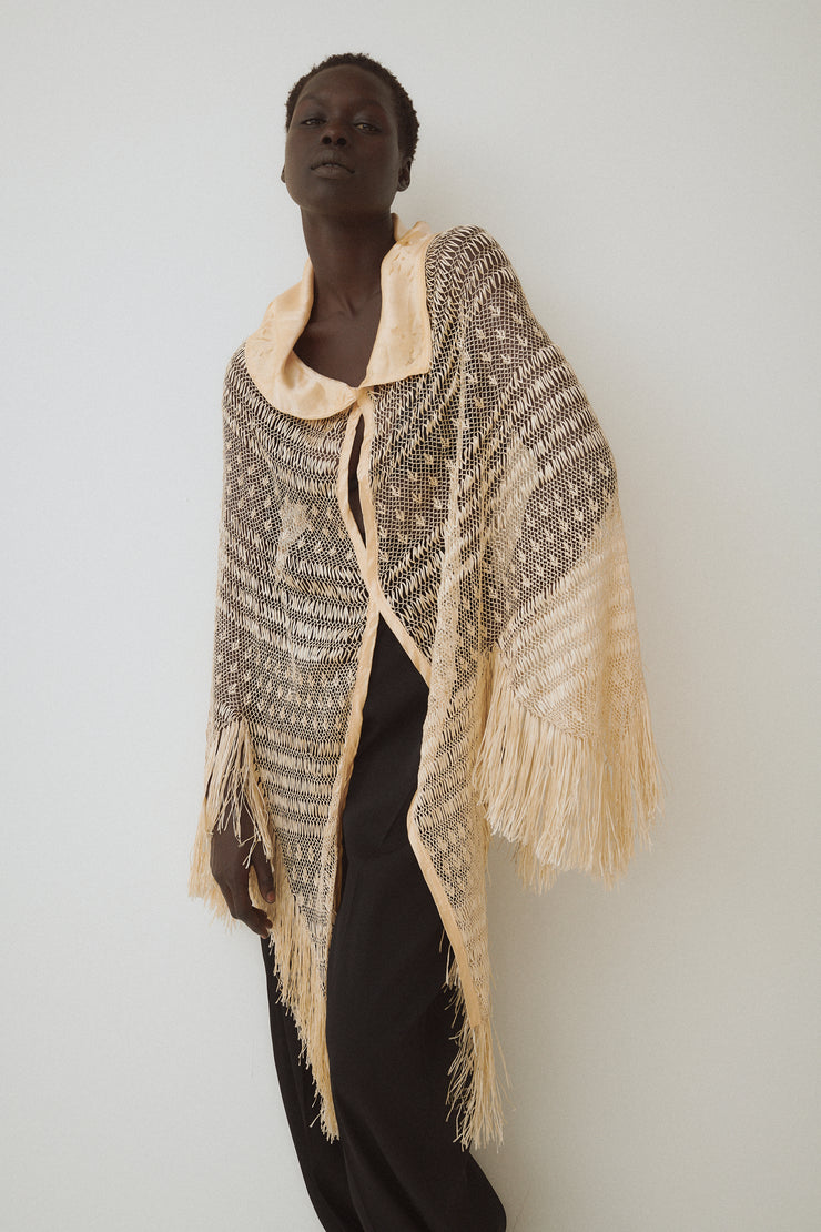 Antique Crochet Silk Fringe Cape - Desert Vintage