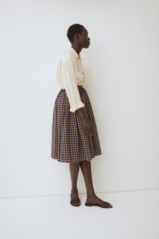 Beene Silk Grid Skirt - Desert Vintage