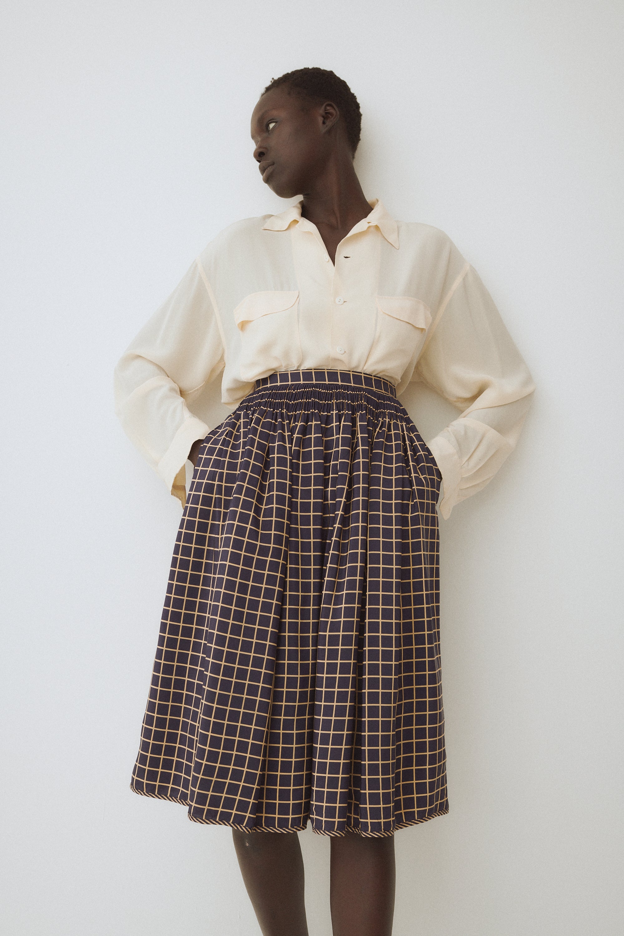 Beene Silk Grid Skirt - Desert Vintage