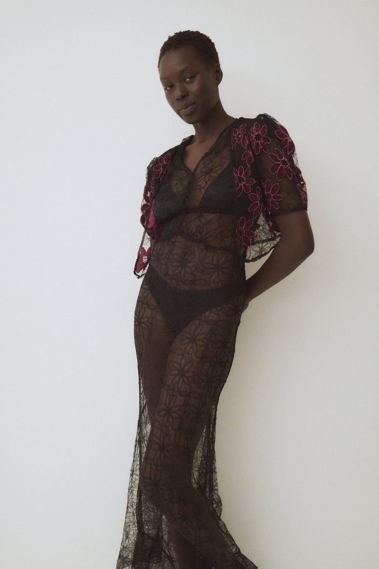 1930s Black Lace Bias Cut Gown - Desert Vintage