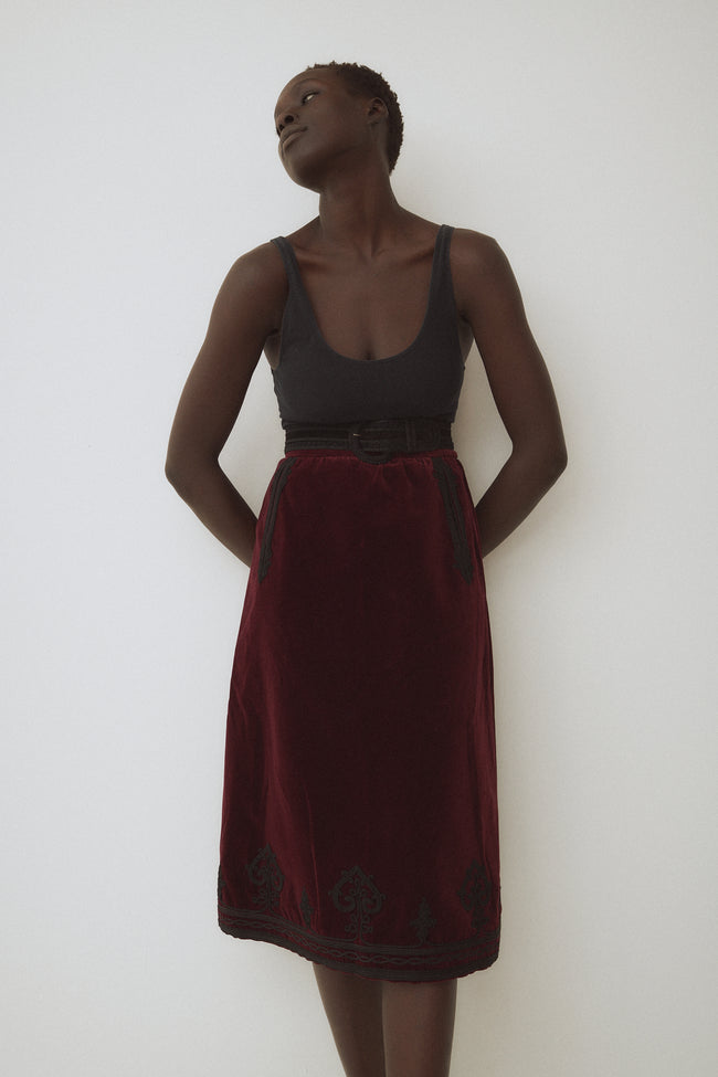 1970s Ysl Burgundy Velvet Skirt - Desert Vintage