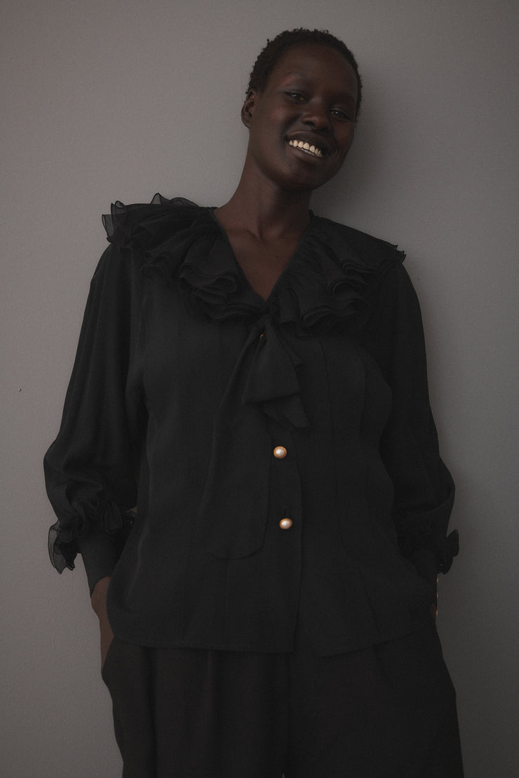 Chanel Black Silk Ruffle Blouse - Desert Vintage