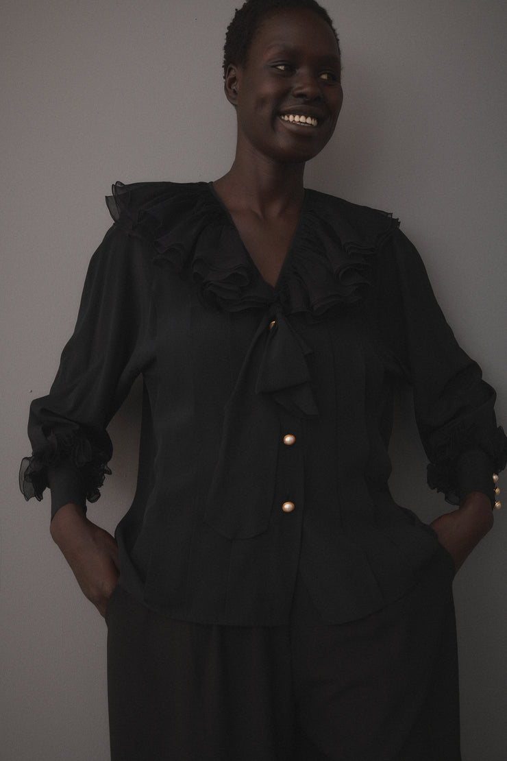 Chanel Black Silk Ruffle Blouse - Desert Vintage