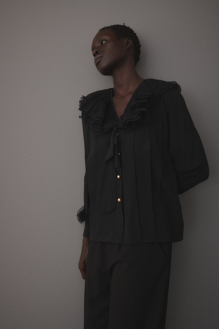 Chanel Black Silk Ruffle Blouse - Desert Vintage