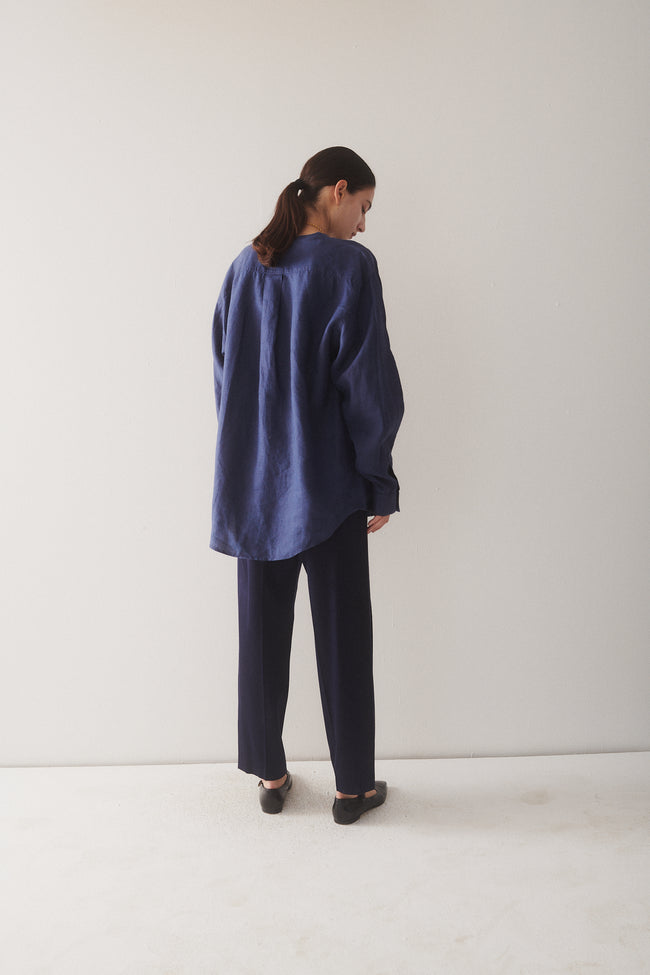 Navy Linen Button Down - Desert Vintage