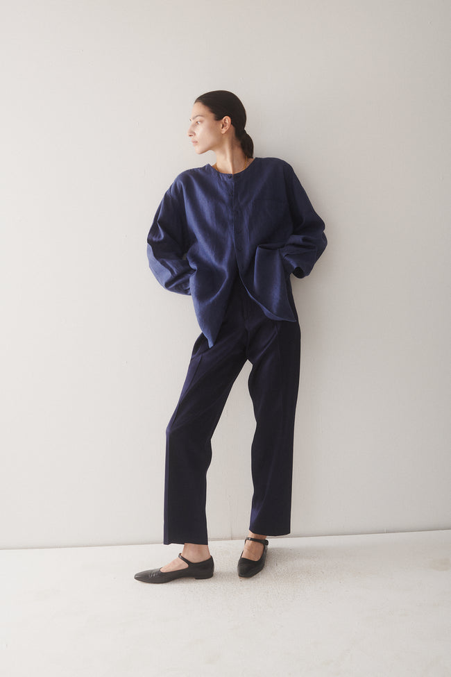 Navy Linen Button Down - Desert Vintage