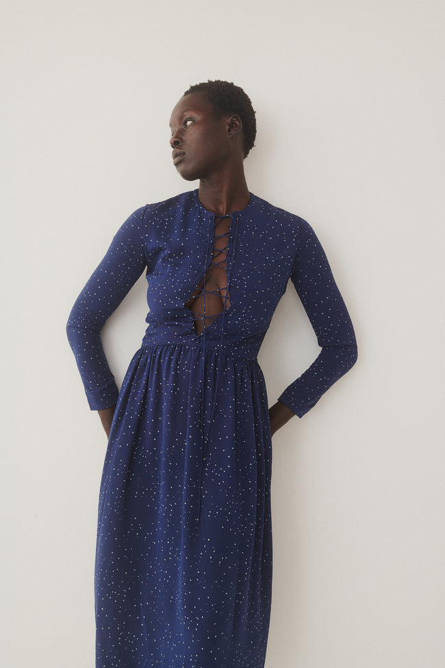 Galanos Blue Lace Up Dress - Desert Vintage