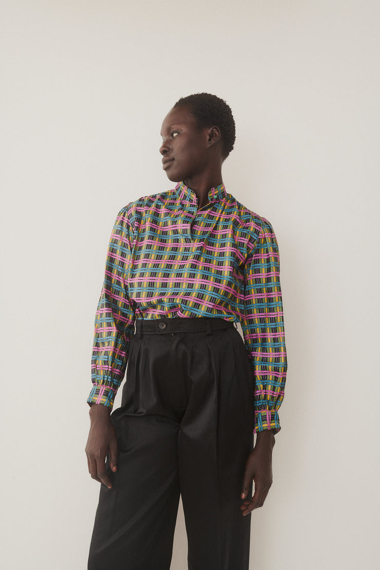 Ysl Silk Plaid Blouse - Desert Vintage