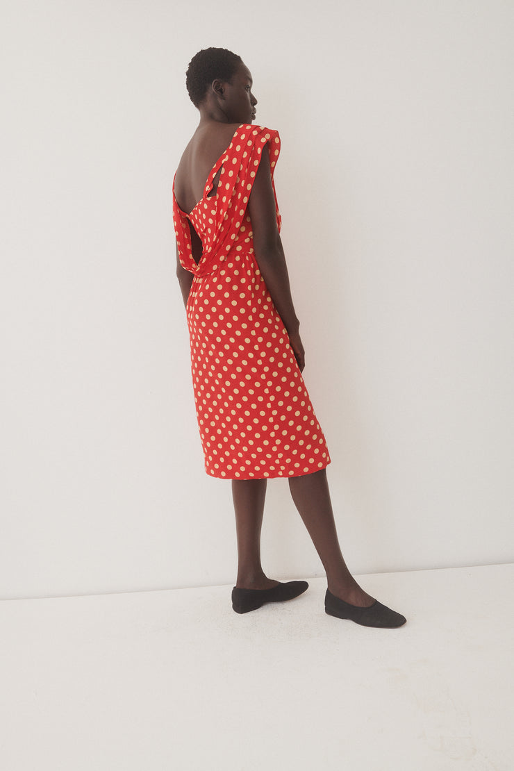 Red Silk Dot Dress - Desert Vintage