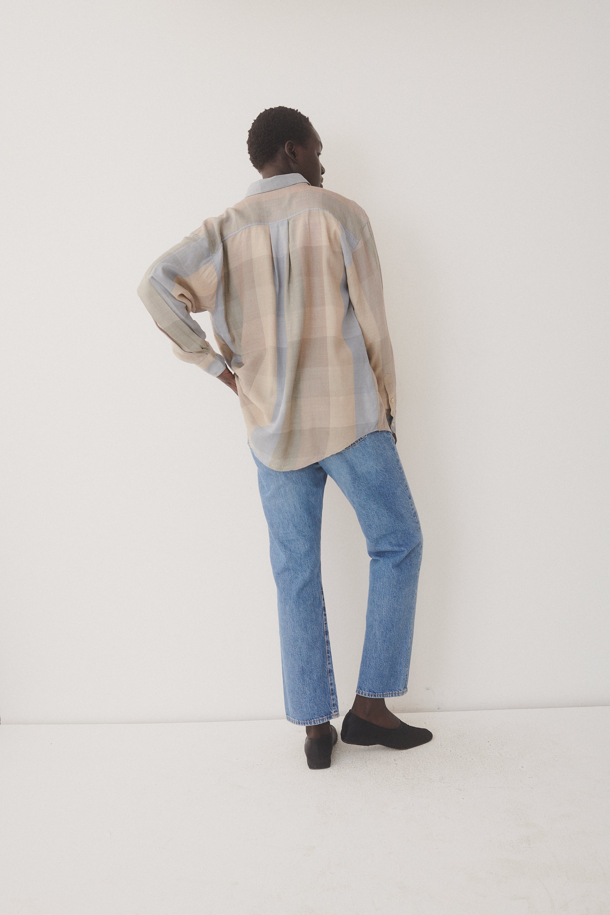 Plaid Linen Button Down Blouse - Desert Vintage